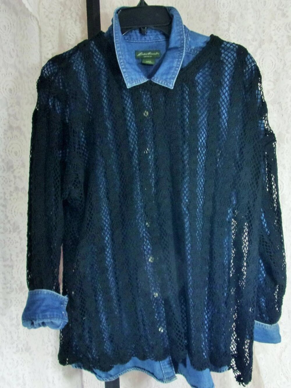 Vintage Huntington Ridge Black Lace Crochet Knit Women's Top